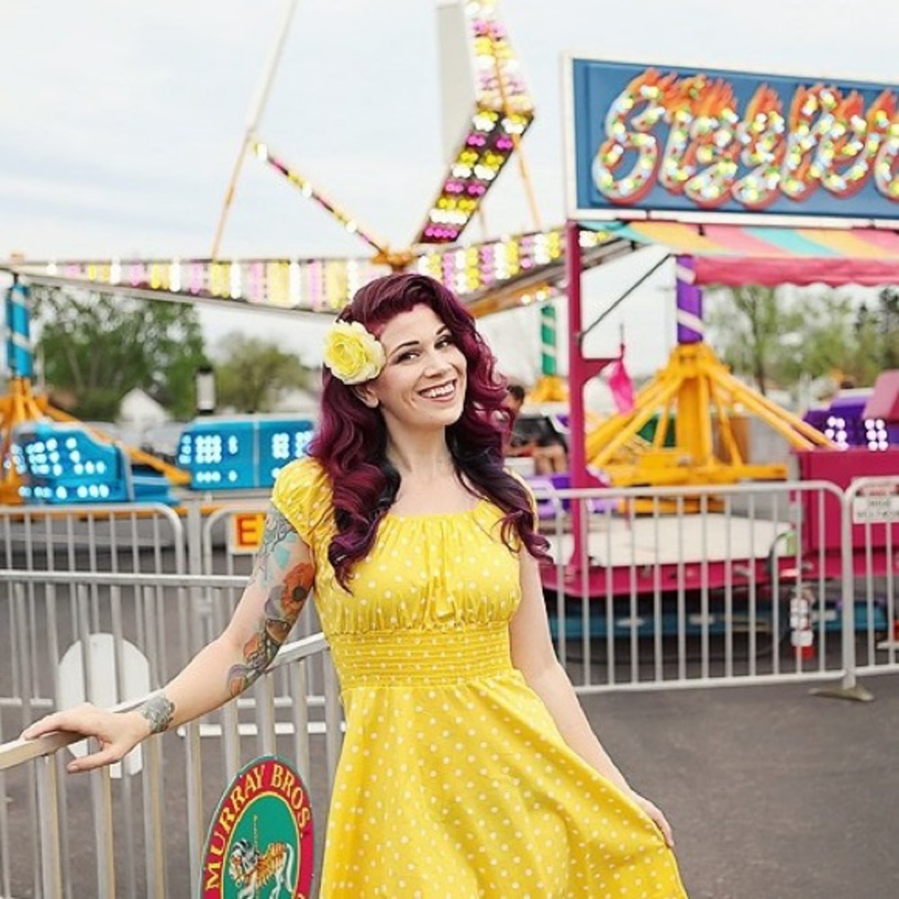 BRAND NEW Yellow polka dot pinup dress stretchy fit